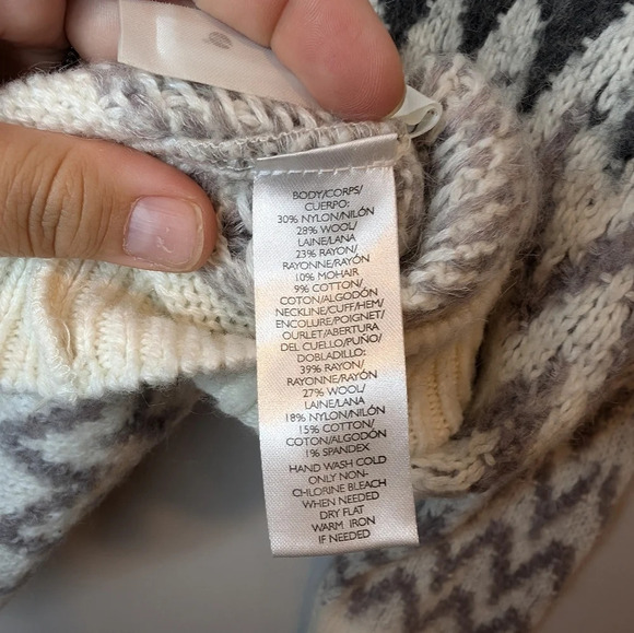 Ann Taylor LOFT Crewneck Brushed Fair Isle Sweater Size Medium Whisper White M - Picture 5 of 7